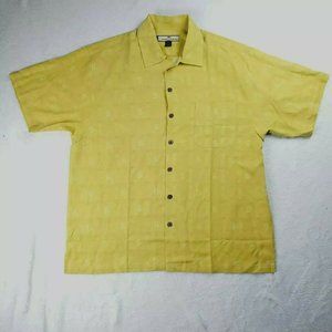 TOMMY BAHAMA Mens Size L Yellow Dollar Print $$$$ 100% SILK Hawaiian Shirt